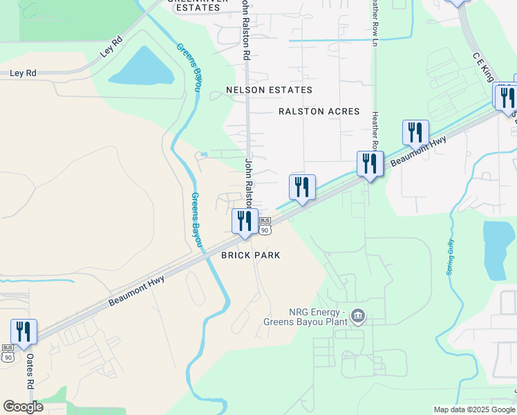 map of restaurants, bars, coffee shops, grocery stores, and more near 6922 John Ralston Road in Houston