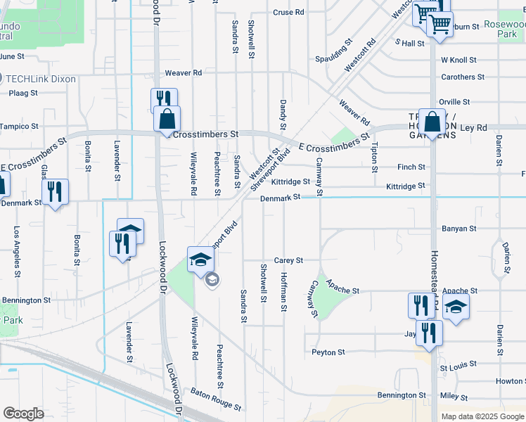 map of restaurants, bars, coffee shops, grocery stores, and more near 7421 Shotwell Street in Houston