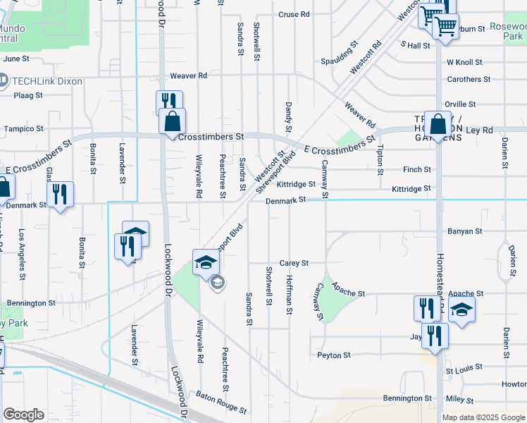 map of restaurants, bars, coffee shops, grocery stores, and more near 7421 Shotwell Street in Houston