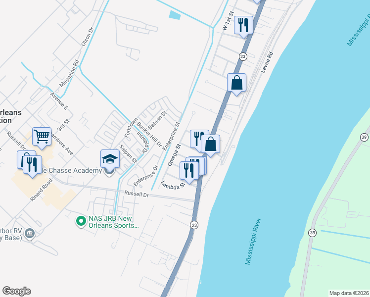 map of restaurants, bars, coffee shops, grocery stores, and more near 118 Kappa Street in Belle Chasse
