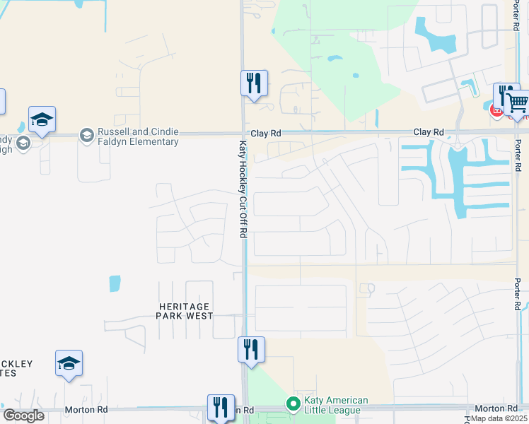 map of restaurants, bars, coffee shops, grocery stores, and more near 24834 Puccini Place in Park Row