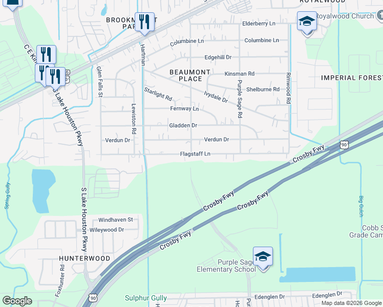 map of restaurants, bars, coffee shops, grocery stores, and more near 5335 Beaumont Place in Houston