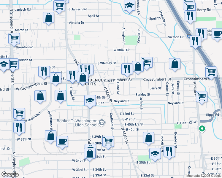 map of restaurants, bars, coffee shops, grocery stores, and more near in Houston
