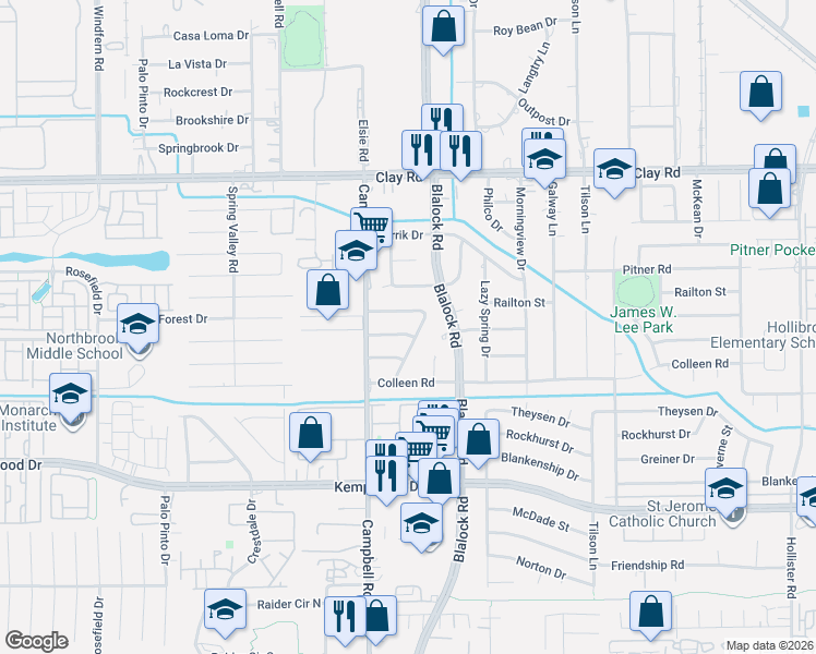 map of restaurants, bars, coffee shops, grocery stores, and more near 9402 Autauga Street in Houston