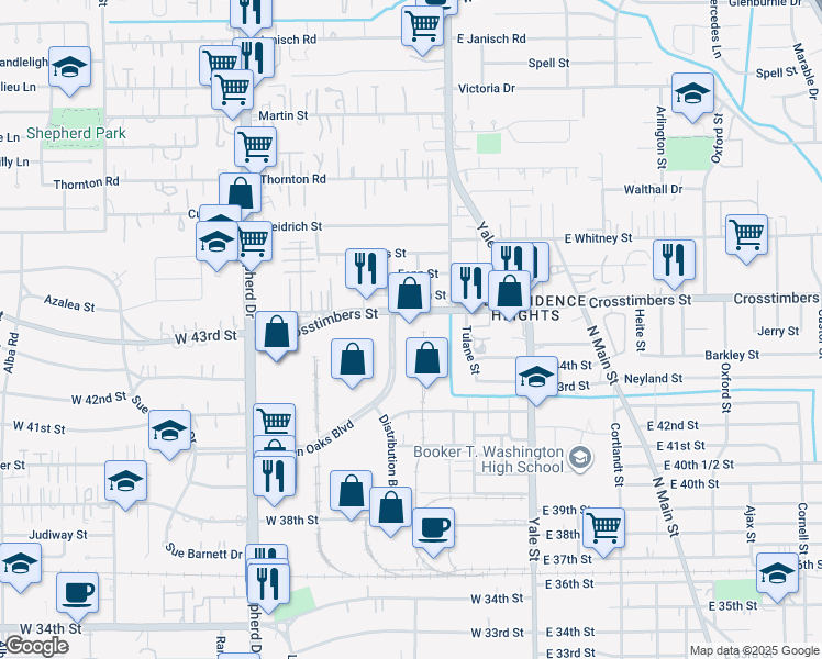 map of restaurants, bars, coffee shops, grocery stores, and more near 301 Garden Oaks Boulevard in Houston