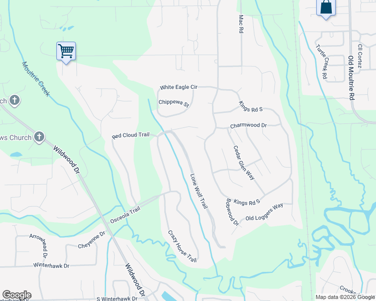 map of restaurants, bars, coffee shops, grocery stores, and more near 3530 Lone Wolf Trail in St. Augustine