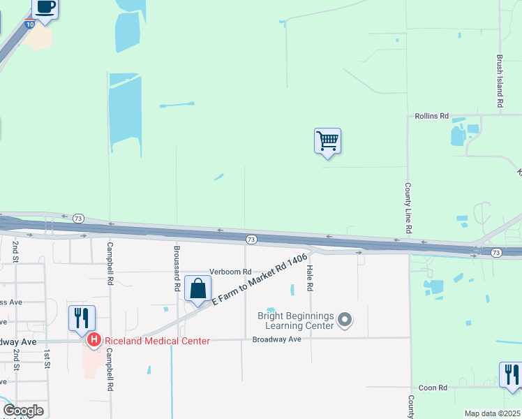map of restaurants, bars, coffee shops, grocery stores, and more near 1331 Texas 73 in Winnie