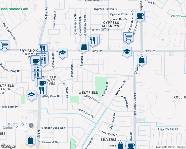 map of restaurants, bars, coffee shops, grocery stores, and more near 3822 Jackson Bluff Dr in Katy