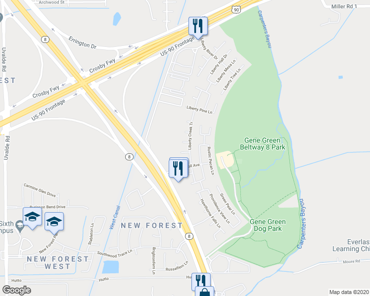 map of restaurants, bars, coffee shops, grocery stores, and more near 15507 Satsuma Point Court in Houston