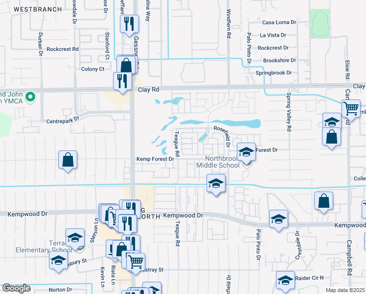 map of restaurants, bars, coffee shops, grocery stores, and more near 10016 Granary Drive in Houston