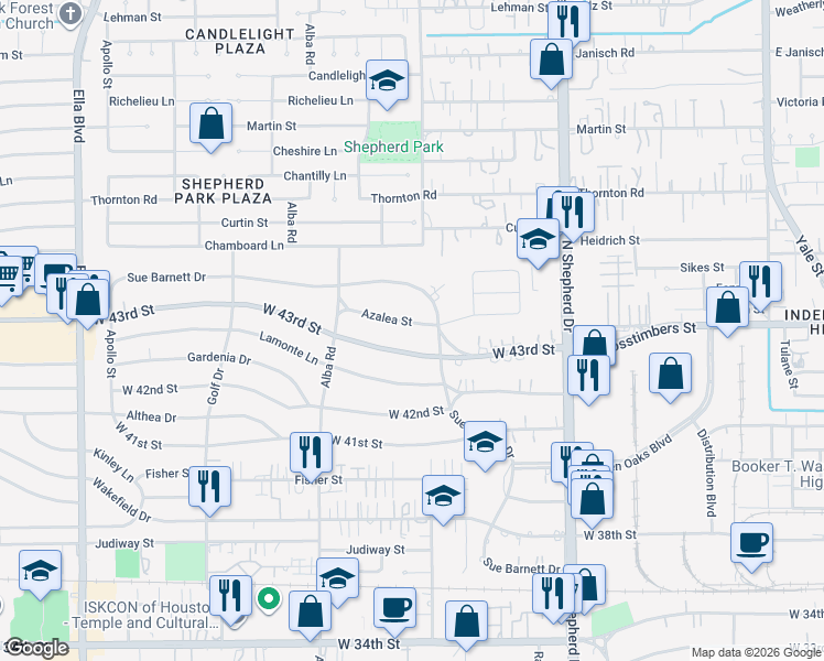 map of restaurants, bars, coffee shops, grocery stores, and more near 814 West 43rd Street in Houston