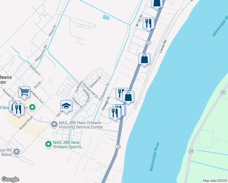 map of restaurants, bars, coffee shops, grocery stores, and more near 118 Kappa Street in Belle Chasse