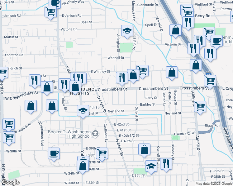 map of restaurants, bars, coffee shops, grocery stores, and more near 4319 Heite Street in Houston
