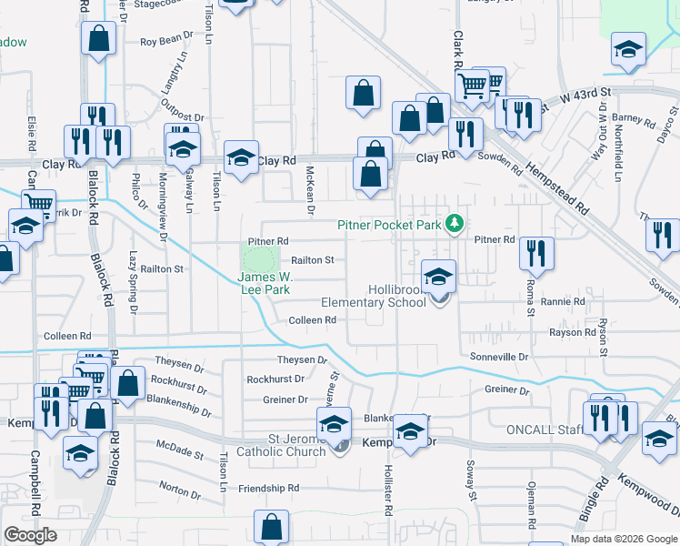 map of restaurants, bars, coffee shops, grocery stores, and more near 8915 Autauga Street in Houston