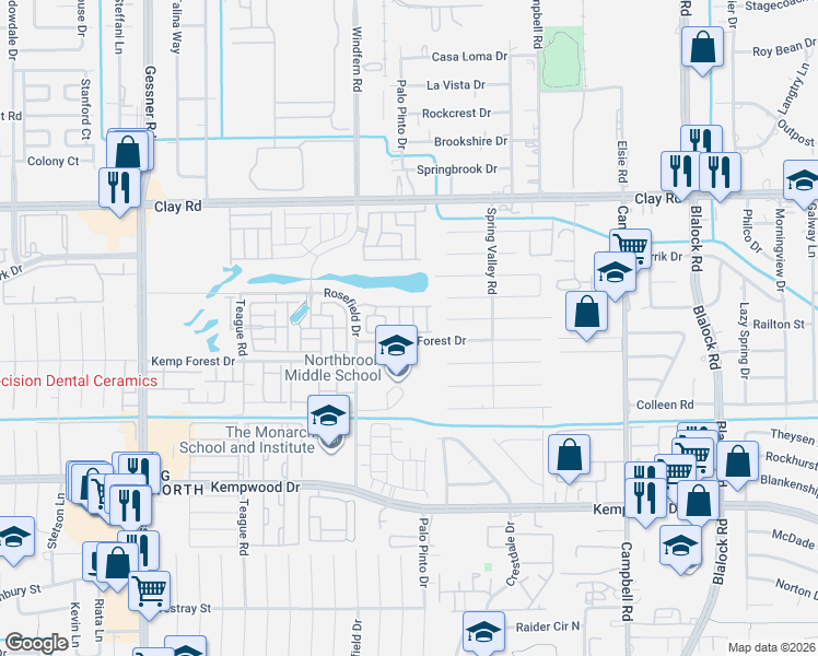 map of restaurants, bars, coffee shops, grocery stores, and more near 3103 Little Gem Lane in Houston