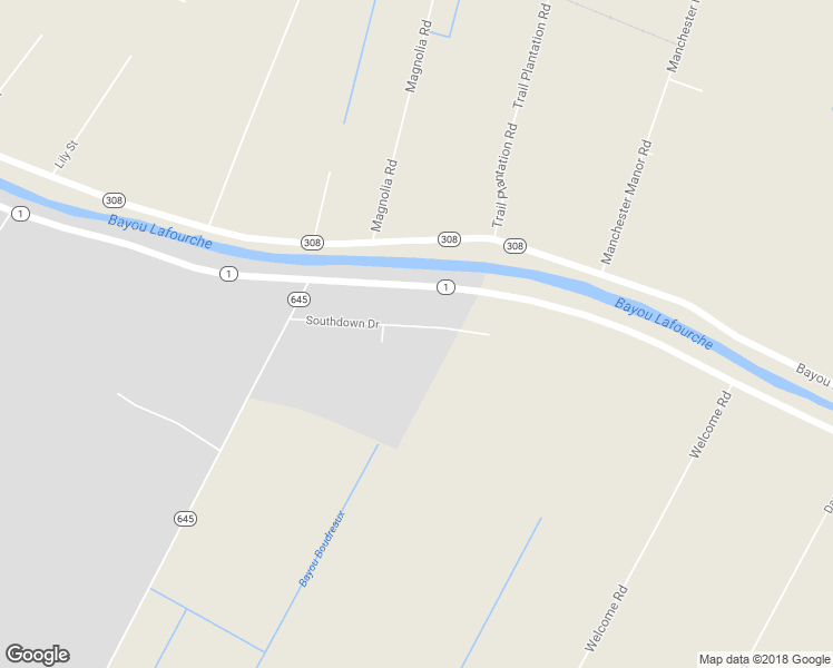 map of restaurants, bars, coffee shops, grocery stores, and more near 2405 Southdown Drive in Thibodaux