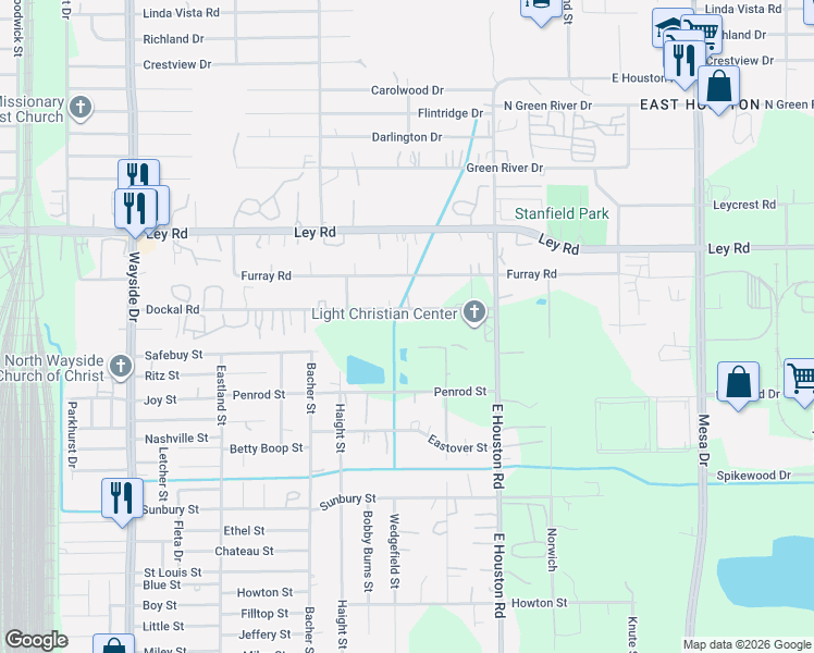 map of restaurants, bars, coffee shops, grocery stores, and more near 8302 Dockal Road in Houston
