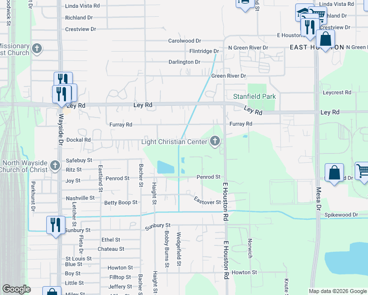 map of restaurants, bars, coffee shops, grocery stores, and more near 8302 Dockal Road in Houston