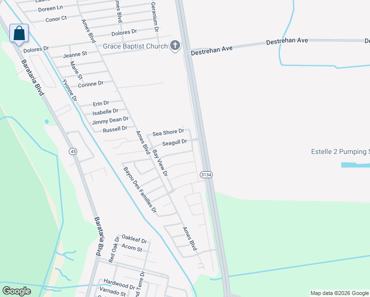 map of restaurants, bars, coffee shops, grocery stores, and more near 2625 Sand Bar Lane in Marrero