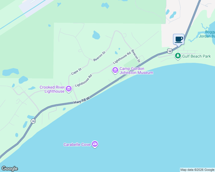 map of restaurants, bars, coffee shops, grocery stores, and more near 1897 Highway 98 West in Carrabelle