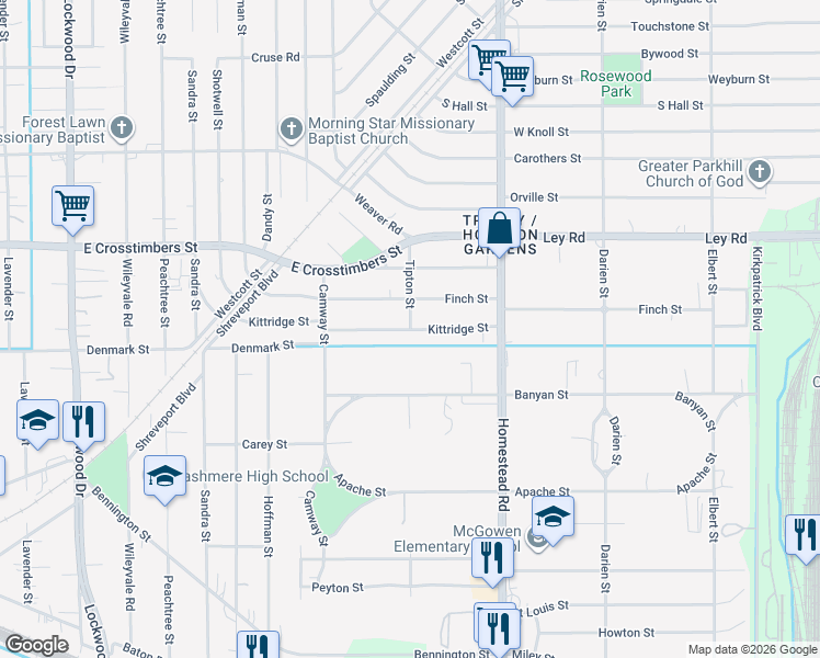map of restaurants, bars, coffee shops, grocery stores, and more near 7301 Tipton Street in Houston