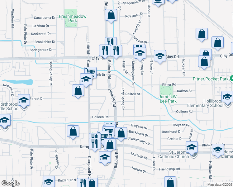map of restaurants, bars, coffee shops, grocery stores, and more near 9314 Autauga Street in Houston