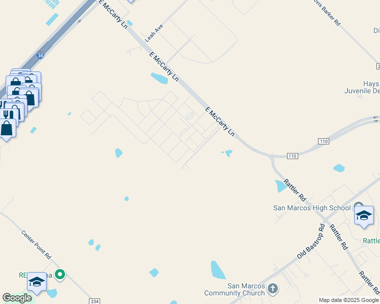 map of restaurants, bars, coffee shops, grocery stores, and more near 2244-2312 East McCarty Lane in San Marcos