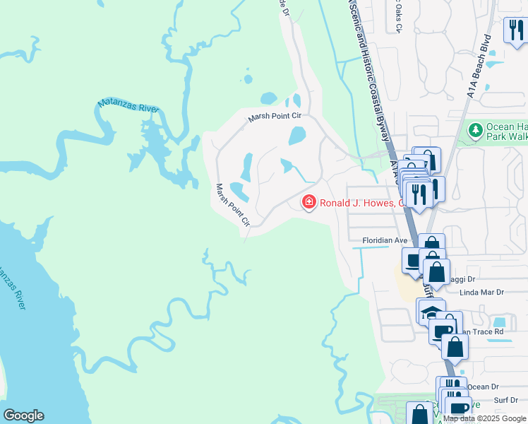 map of restaurants, bars, coffee shops, grocery stores, and more near 507 Turnberry Lane in St. Augustine