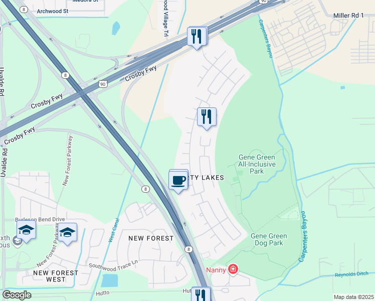 map of restaurants, bars, coffee shops, grocery stores, and more near 15523 Bartlett Pear Court in Houston