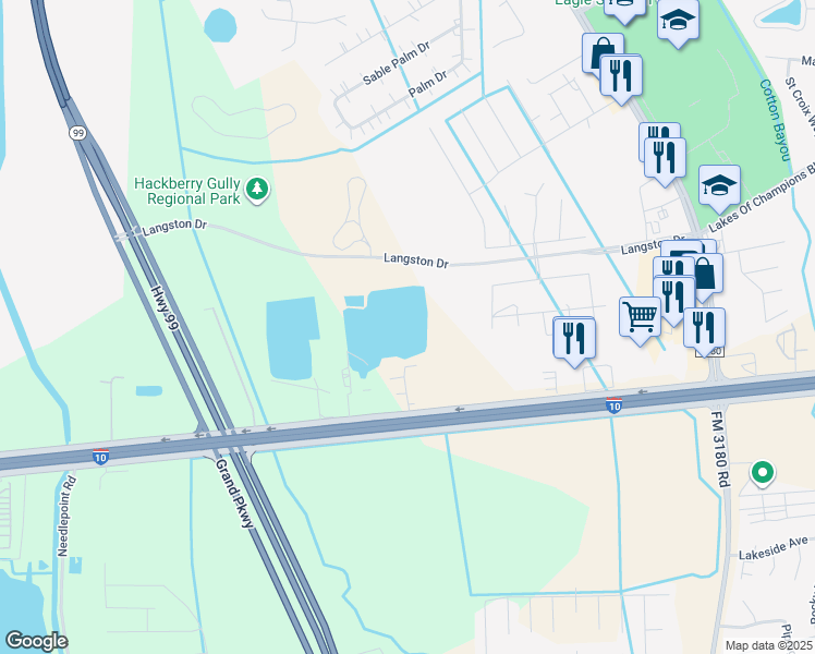 map of restaurants, bars, coffee shops, grocery stores, and more near 12527 Interstate 10 in Baytown