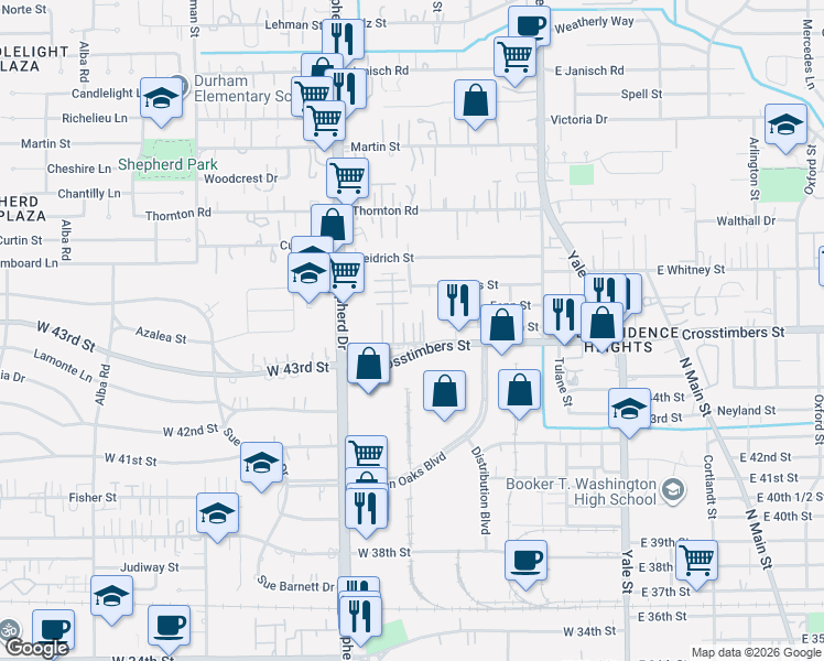 map of restaurants, bars, coffee shops, grocery stores, and more near 508 West Crosstimbers Street in Houston