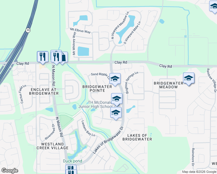 map of restaurants, bars, coffee shops, grocery stores, and more near 3906 Crystal Pass Court in Katy