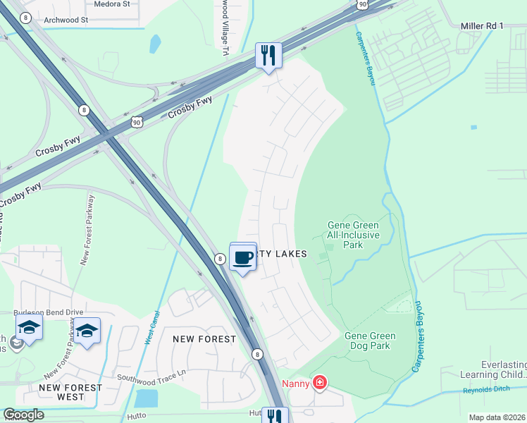 map of restaurants, bars, coffee shops, grocery stores, and more near 7011 Leaning Magnolia Court in Houston