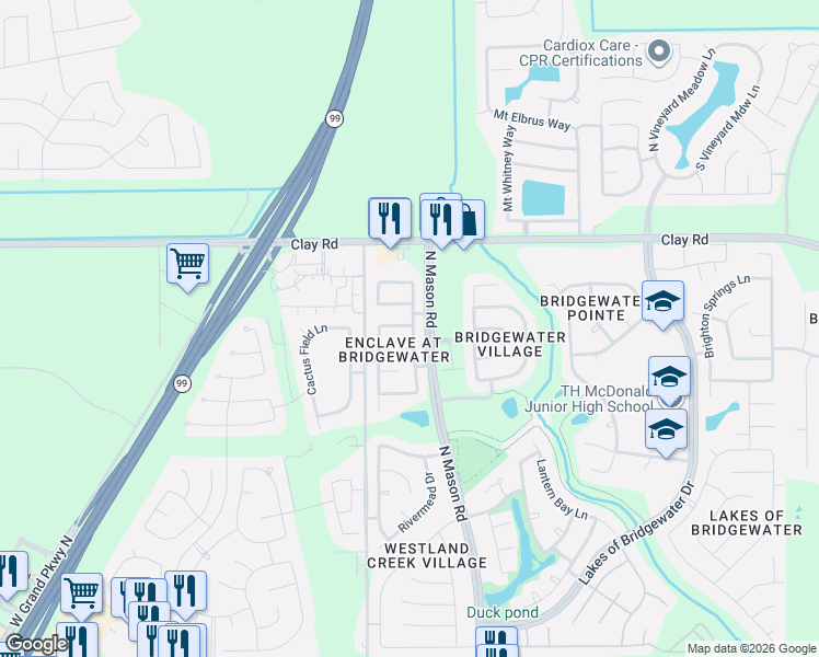 map of restaurants, bars, coffee shops, grocery stores, and more near 21814 Aspen Mist Lane in Katy