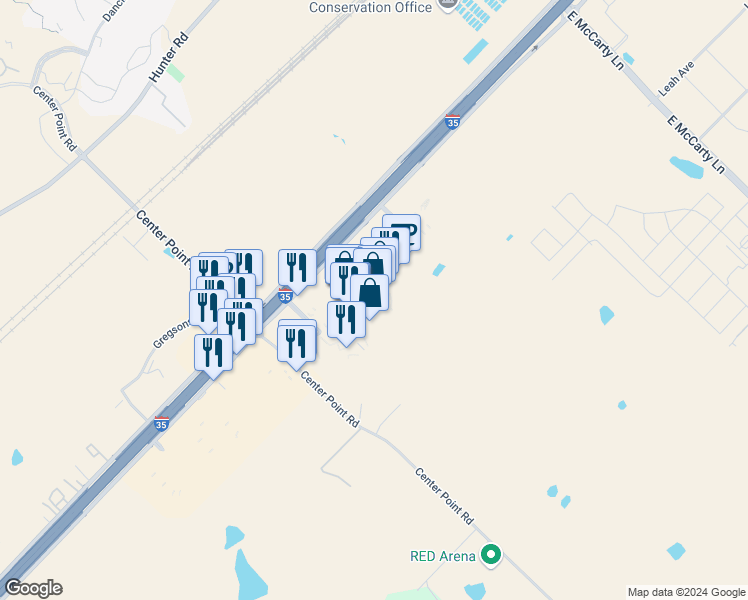 map of restaurants, bars, coffee shops, grocery stores, and more near 3939 Interstate 35 Frontage Road in San Marcos