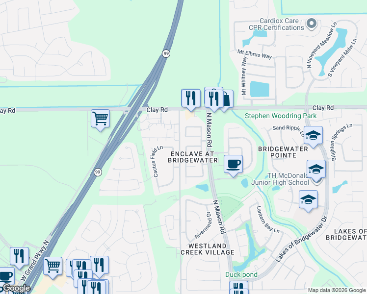 map of restaurants, bars, coffee shops, grocery stores, and more near 3746 Ember Falls Lane in Katy