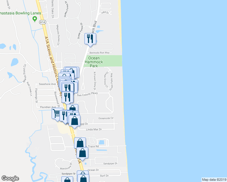 map of restaurants, bars, coffee shops, grocery stores, and more near 668 Ocean Palm Way in St. Augustine