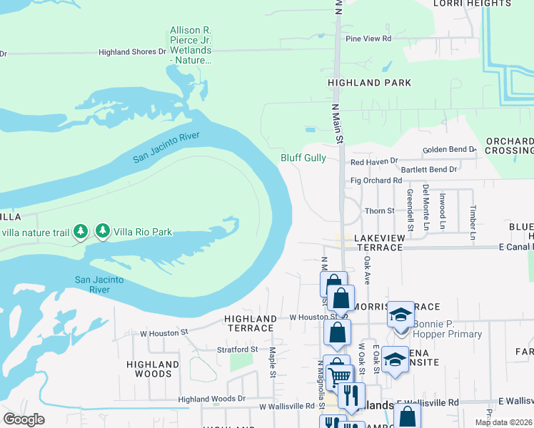 map of restaurants, bars, coffee shops, grocery stores, and more near 20719 Rio Villa Drive in Houston
