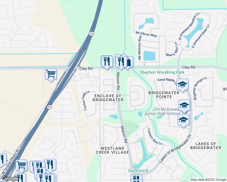 map of restaurants, bars, coffee shops, grocery stores, and more near 21814 Aspen Mist Ln in Katy