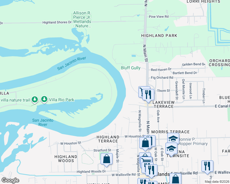 map of restaurants, bars, coffee shops, grocery stores, and more near 20719 Rio Villa Drive in Houston
