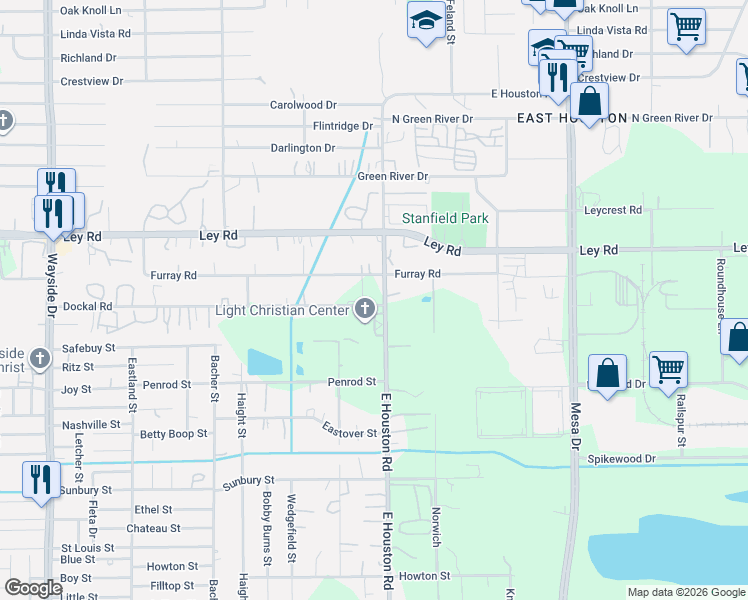map of restaurants, bars, coffee shops, grocery stores, and more near 8327 Dockal Road in Houston