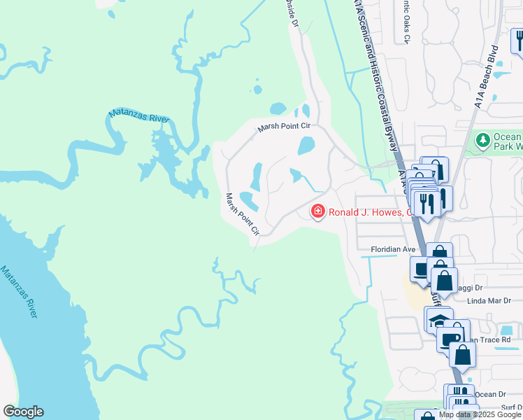 map of restaurants, bars, coffee shops, grocery stores, and more near 507 Turnberry Lane in St. Augustine