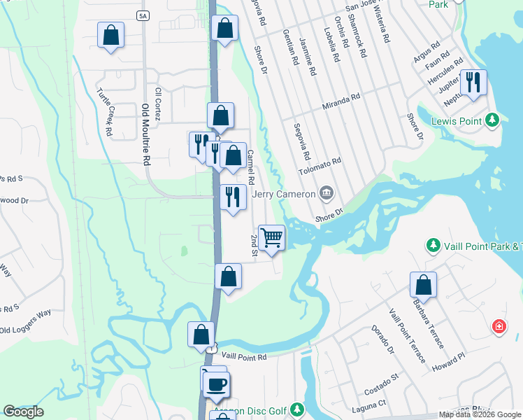 map of restaurants, bars, coffee shops, grocery stores, and more near 3531 Putnam Road in St. Augustine