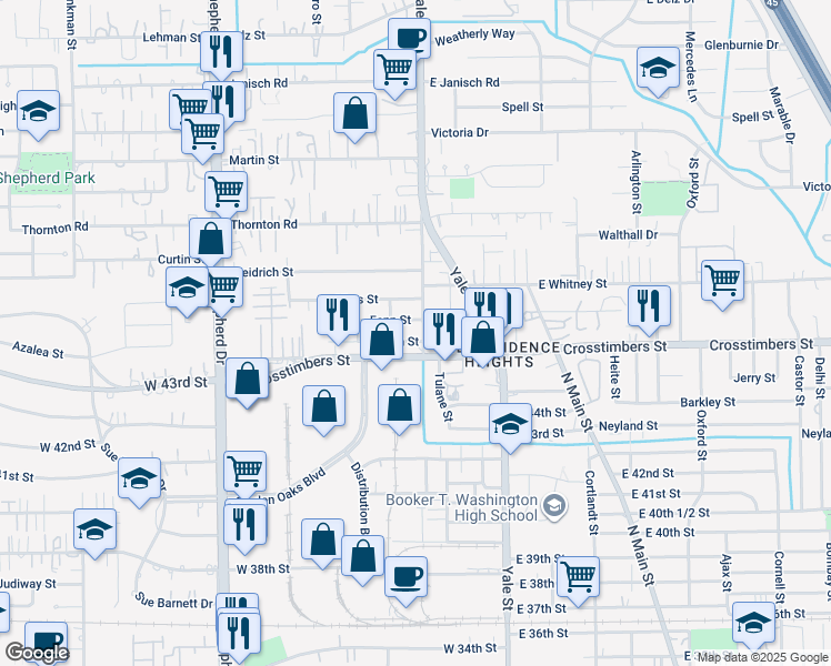 map of restaurants, bars, coffee shops, grocery stores, and more near 4411 Old Yale Street in Houston