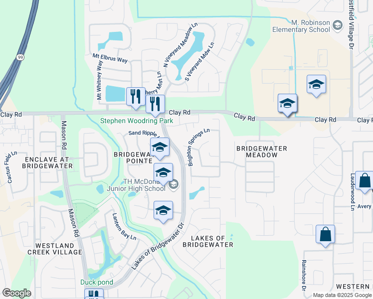 map of restaurants, bars, coffee shops, grocery stores, and more near 21303 Cloudbrook Lane in Katy