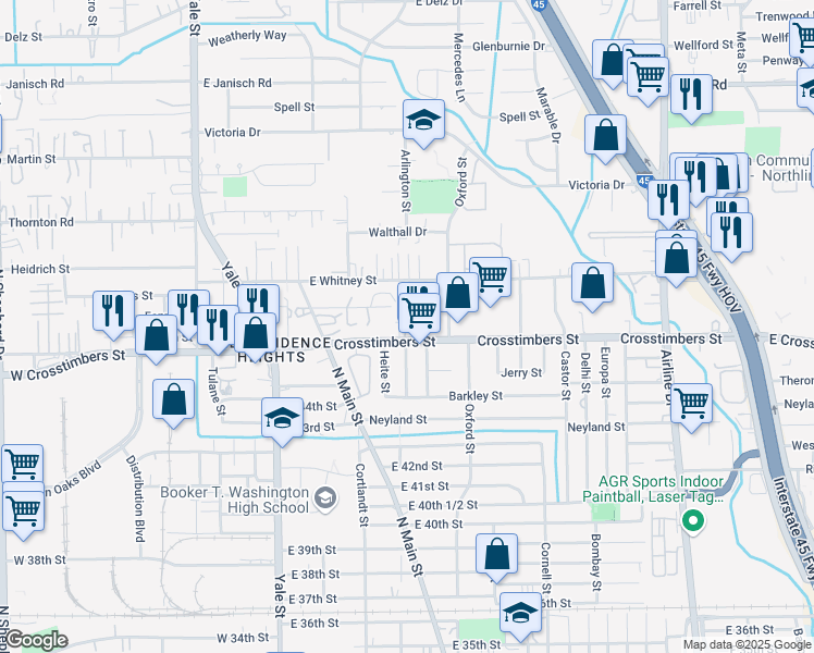 map of restaurants, bars, coffee shops, grocery stores, and more near 4405 Haygood Street in Houston