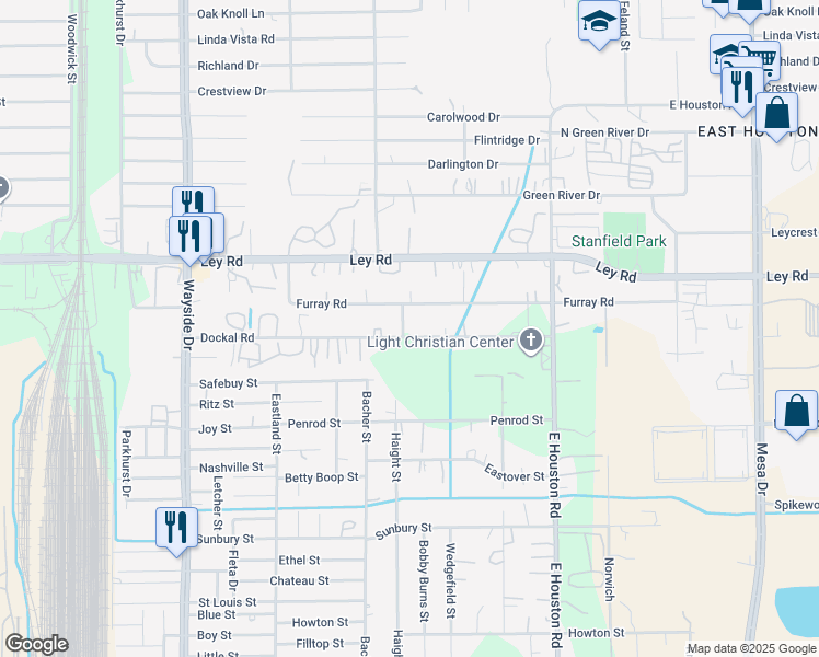 map of restaurants, bars, coffee shops, grocery stores, and more near 8201 Dockal Road in Houston