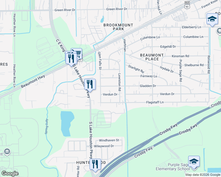 map of restaurants, bars, coffee shops, grocery stores, and more near 12714 Gladden Drive in Houston