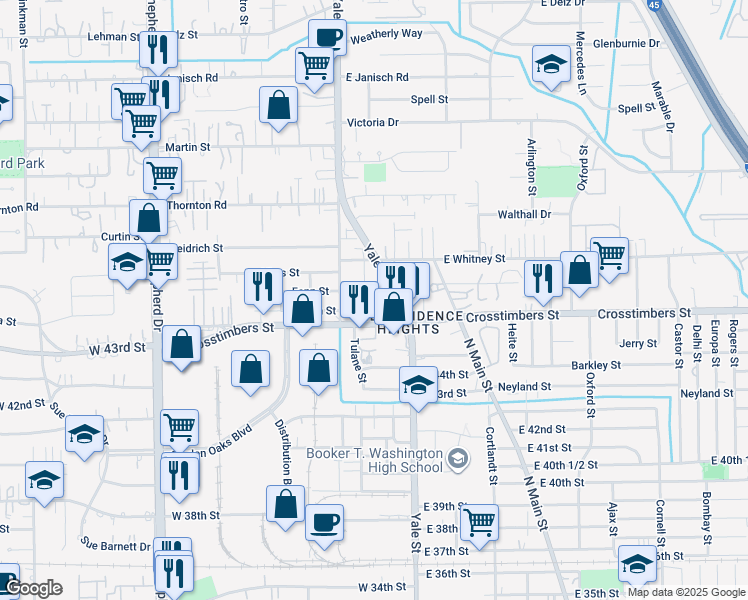 map of restaurants, bars, coffee shops, grocery stores, and more near 124 West Crosstimbers Street in Houston
