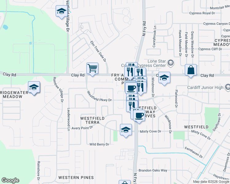 map of restaurants, bars, coffee shops, grocery stores, and more near 20131 Cable Brook Lane in Katy